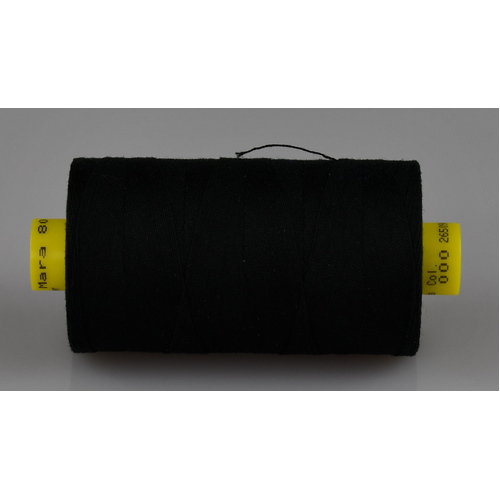 Mara M120 BLACK Polyester Thread x 1000mt Colour No.000