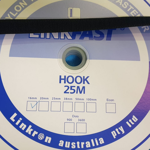 Hook and Loop - Hook 16mm Black x 25 metre roll