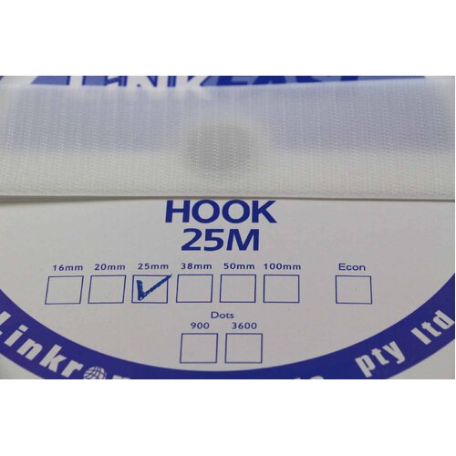Hook & Loop - Adhesive HOOK SIDE WHITE 25mm x 25mt