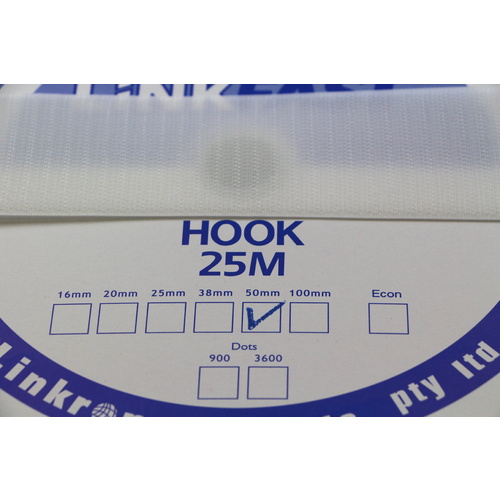 Hook & Loop - Adhesive WHITE HOOK SIDE 25mt x 50mm