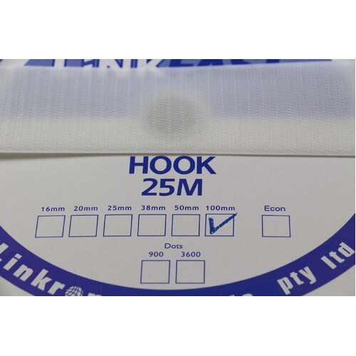 Hook & Loop - HOOK SIDE WHITE 100mm x 25mt