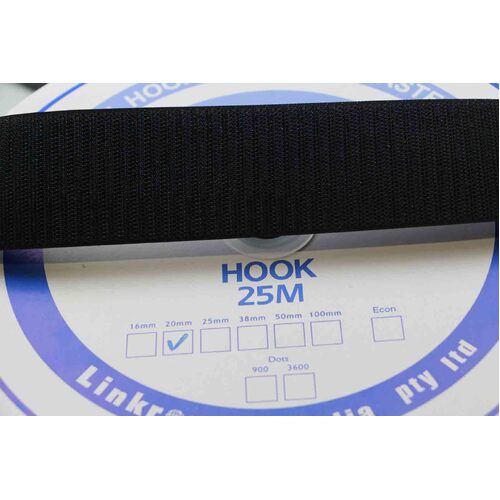 Hook & Loop - HOOK SIDE BLACK 20mm x 25mt