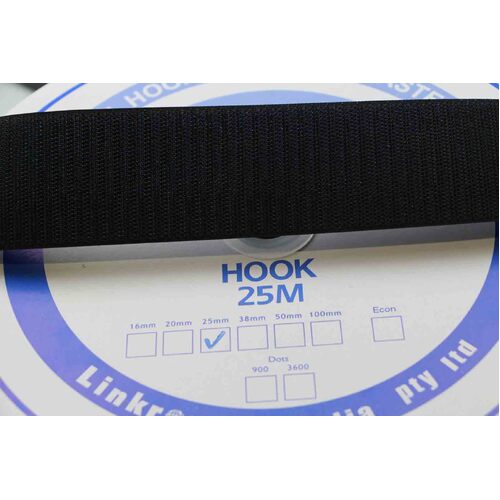Hook & Loop - HOOK SIDE BLACK 25mm x 25mt
