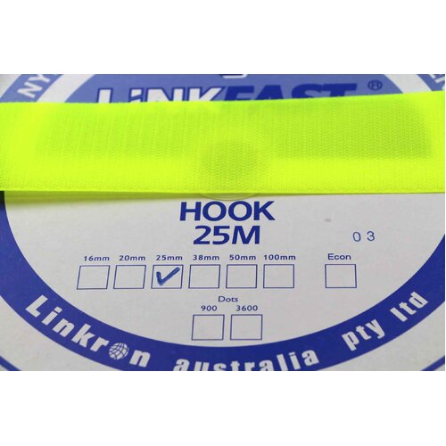Hook & Loop - HOOK SIDE FLURO YELLOW 25mm x 25mt