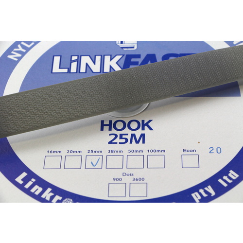 Hook & Loop - HOOK SIDE GREY 25mm x 25mt