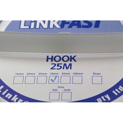 Hook & Loop - HOOK SIDE WHITE 38mm x 25mt