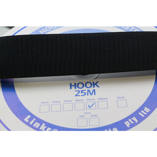 Hook & Loop - HOOK SIDE BLACK 50mm x 25mt