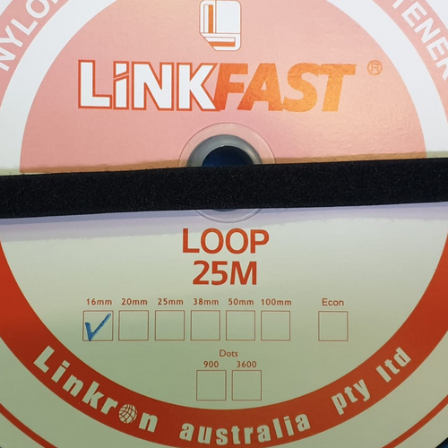 Hook & Loop - LOOP 16mm Black x 25 metre roll