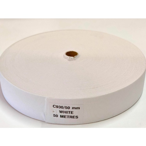Elastic Webbing Knitted WHITE 50mm x 50mt