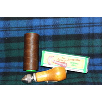 SPEEDY STITCHER Sewing Awl Repair Tool Kit made in US & spool of brown thread
