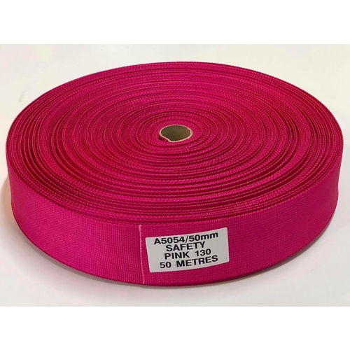 Polyester Ballistic/Backpack Webbing SAFTEY PINK 50mm x 50mt