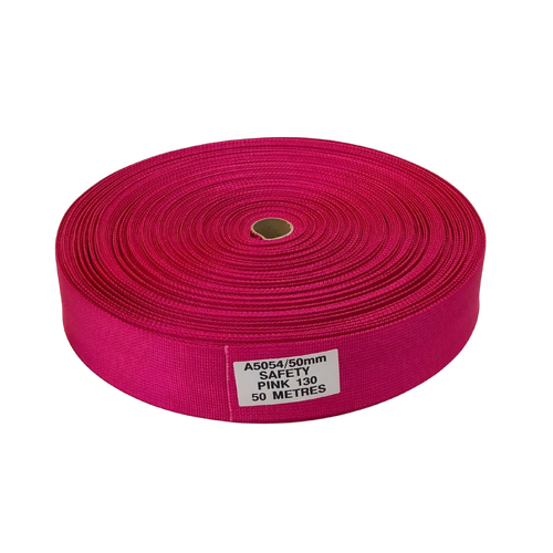 Polyester Ballistic/Backpack Webbing SAFETY PINK 50mm x 50mt