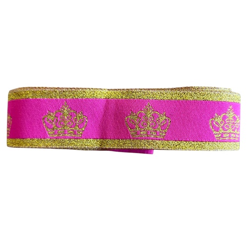 Crown Ribbon 5yd x 5 pieces per roll 25mm Metallic Pink/Gold