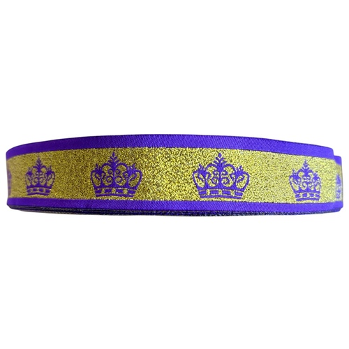 Crown Ribbon 5yd x 5 pieces per roll 25mm Metallic Purple/Gold