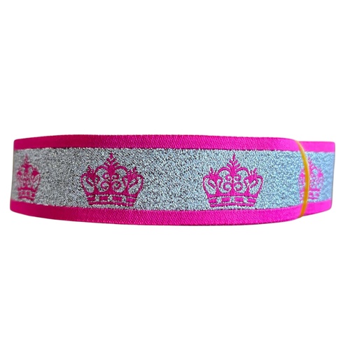 Crown Ribbon 5yd x 5 pieces per roll 25mm Metallic Pink/Silver