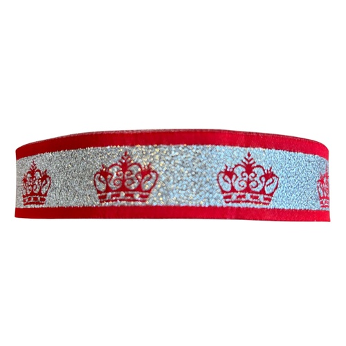 Crown Ribbon 5yd x 5 pieces per roll 25mm Metallic Red/Silver