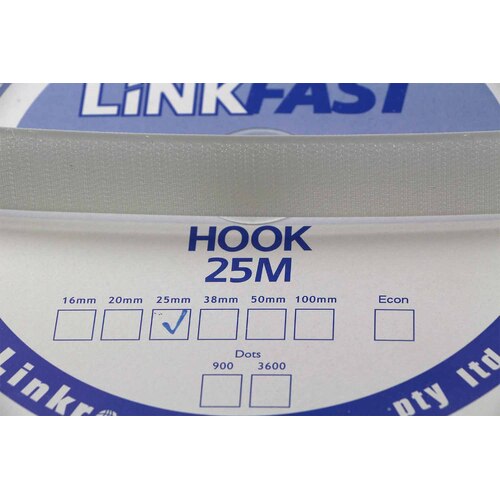 Hook & Loop - HOOK SIDE WHITE 25mm x 25mt