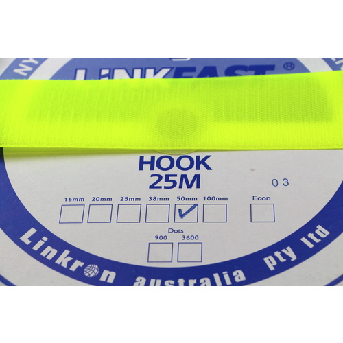 Hook & Loop - HOOK SIDE FLURO YELLOW 50mm x 25mt
