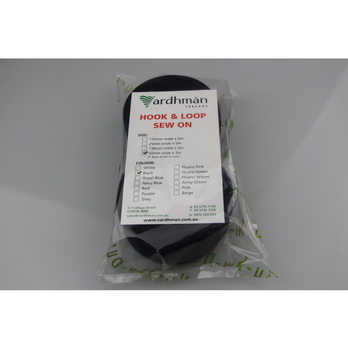 SEW-ON Hook & Loop BLACK 50mm x 5mt Prepackaged lengths