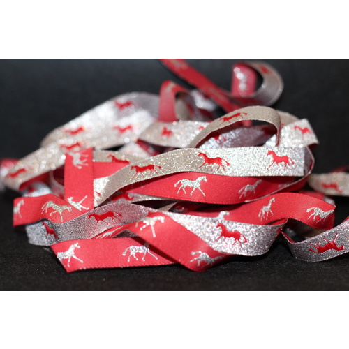 Horse Ribbon 5yd Metallic Red & Silver 16mm 