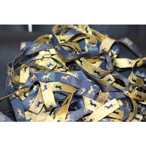 Horse Ribbon 5yd Metallic Navy & Gold 16mm 