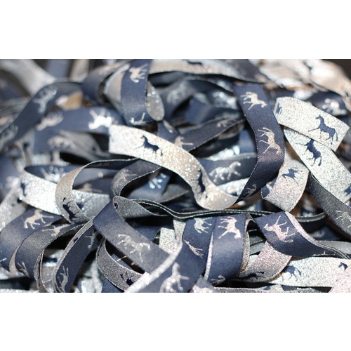 Horse Ribbon 16mm x 5yd Metallic Navy & Silver