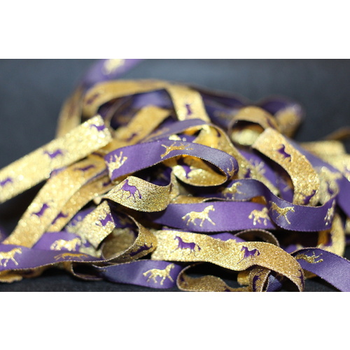 Horse Ribbon 5yd Metallic Purple & Gold 16mm