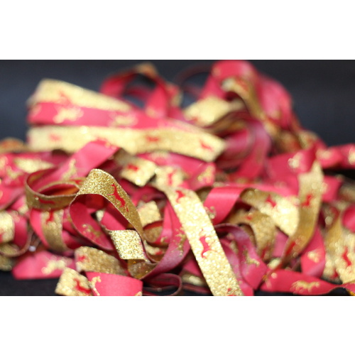 Horse Ribbon 5yd Metallic Red & Gold 16mm