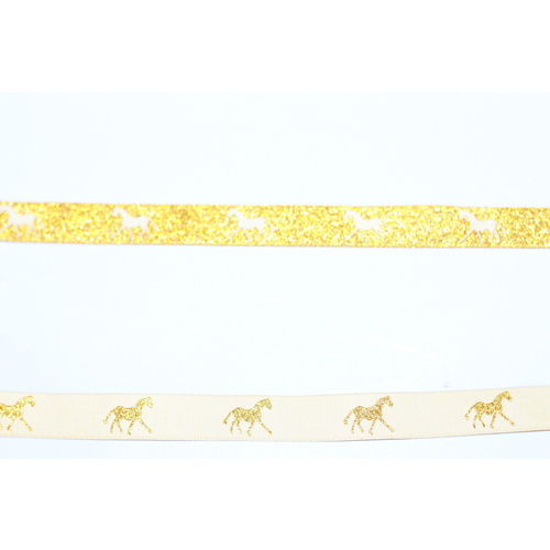 Horse Ribbon 5yd Metallic White & Gold 16mm