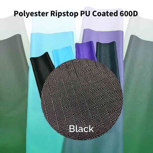 Polyester Ripstop PU Coated 600D Black Roll 20m