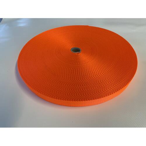 Polyester Webbing Heavy Duty Ribbed Fluro Orange 25mm x 10mt