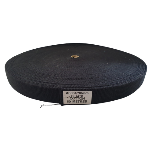 Cotton Webbing BLACK 38mm x 10mt