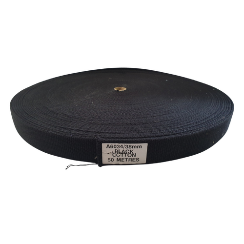 Cotton Webbing BLACK 38mm x 50mt