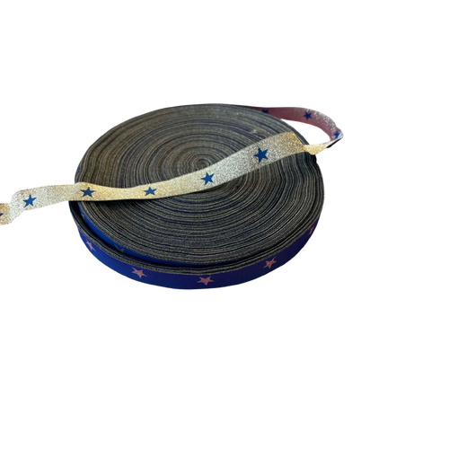 Ribbon 16mm x 5 yard x 5 piece Royal/Silver Stars